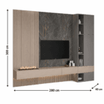 Saina Floating TV Unit with Wall Panel & Storage – Light Oak & Charcoal Grey