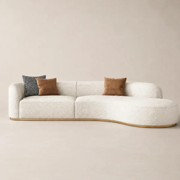 Serava-Arc-Shape-Sofa Serava Arc-Shape Sofa in beige bouclé by Marina Living UAE