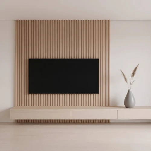 Sleek wall-mounted TV console in beige by Marina Living UAE