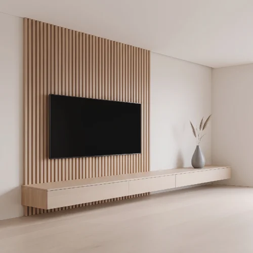 Sleek wall-mounted TV console in beige by Marina Living UAE