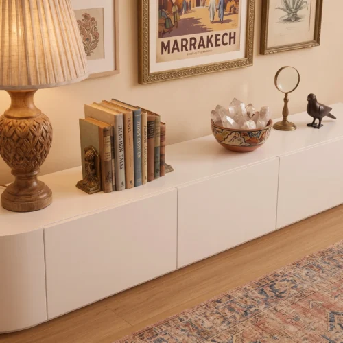 Soria Matte White Low-Profile TV Unit Dubai UAE