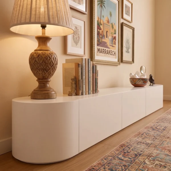 Soria Matte White Low-Profile TV Unit Dubai UAE (5) Modern White Media Console Sharjah UAE