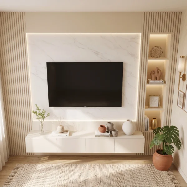 Valenza LED Display TV Wall Unit with Shelves Dubai UAE (3) Floating TV Console with Storage UAE