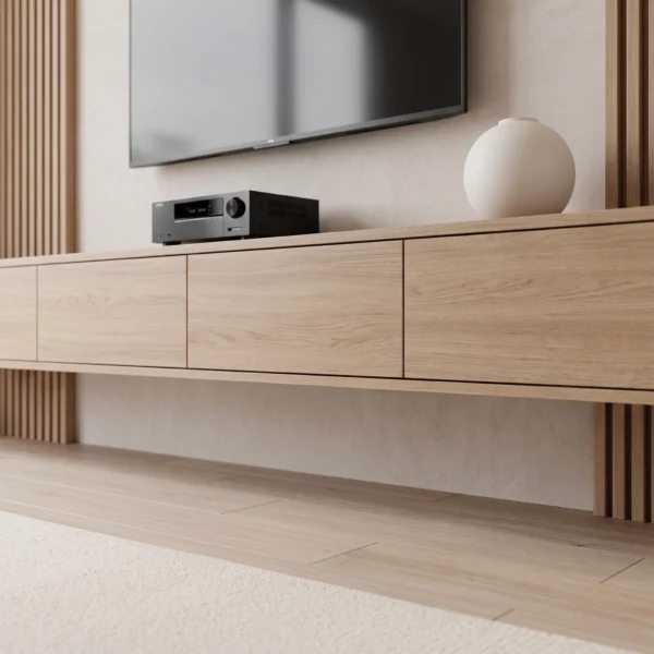 Valmora LED Slat TV Wall Unit Valmora LED slat TV wall unit in beige by Marina Living UAE