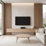 Valmora LED slat TV wall unit in beige by Marina Living UAE