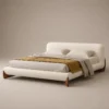 Velo-Walnut-legs-Bed Velo Walnut Legs Bed in beige linen with walnut legs by Marina Living UAE