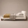 Velo-Walnut-legs-Bed Velo Walnut Legs Bed in beige linen with walnut legs by Marina Living UAE