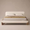 Velo-Walnut-legs-Bed Velo Walnut Legs Bed in beige linen with walnut legs by Marina Living UAE