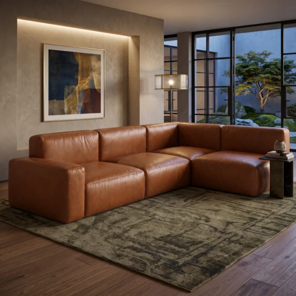 Vero-Leather-L-Shape-Sofa Vero L-Shape Sofa in brown leather by Marina Living UAE