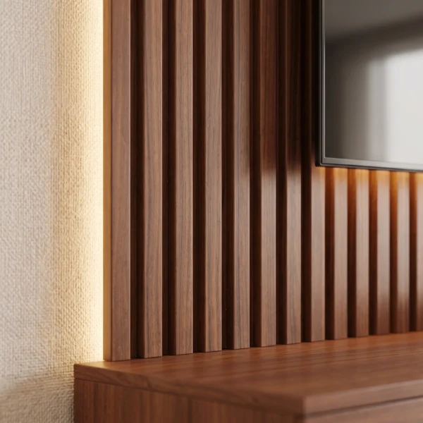 Zioa TV Unit with Wood Slat & Wall Panel Zioa TV unit with wood slat wall panel by Marina Living UAE
