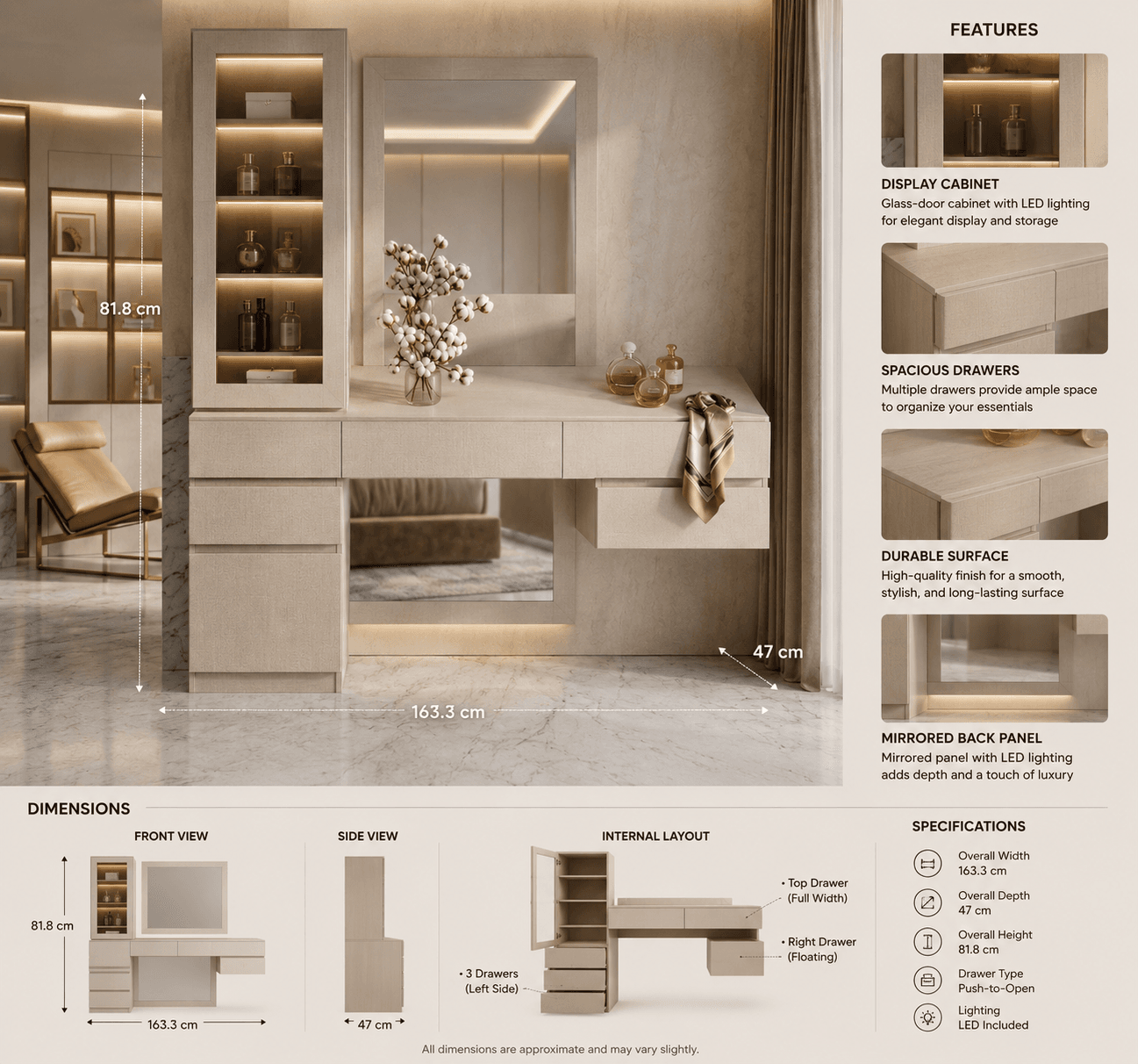 Aurelia 5-Drawer Dressing Table Dubai UAE
