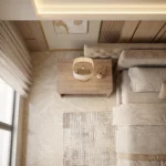 wooden bedside table with drawer and shelf