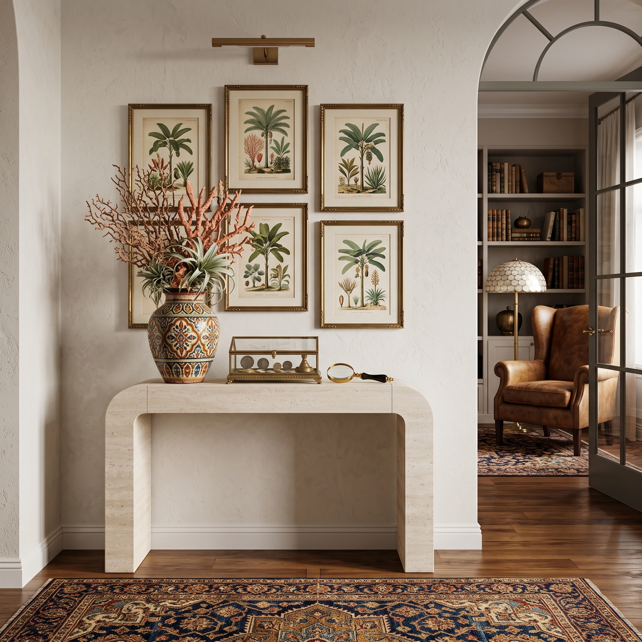 Cavelle Arch Travertine Console Table by Marina Living (2) Modern Travertine Console Table UAE