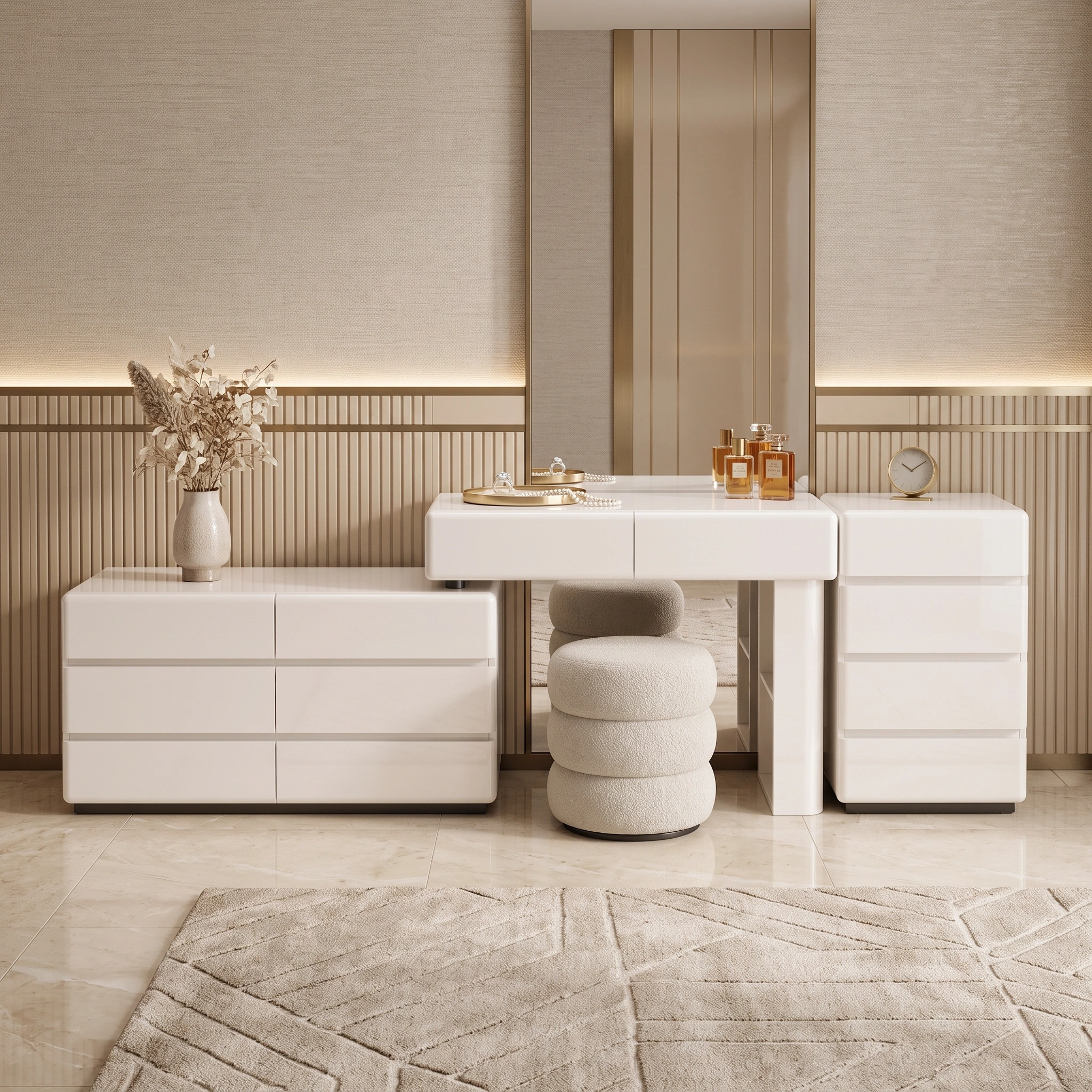 Celvora Duo Off-White Dressing Table Set Dubai UAE (6) Makeup Vanity with Drawers UAE