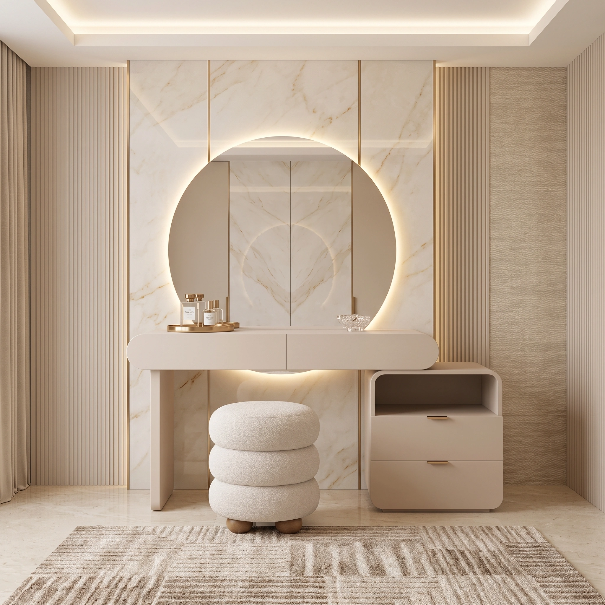 Elvoria Halo Dressing Table Set Dubai UAE (4) Dressing Table with Side Cabinet UAE