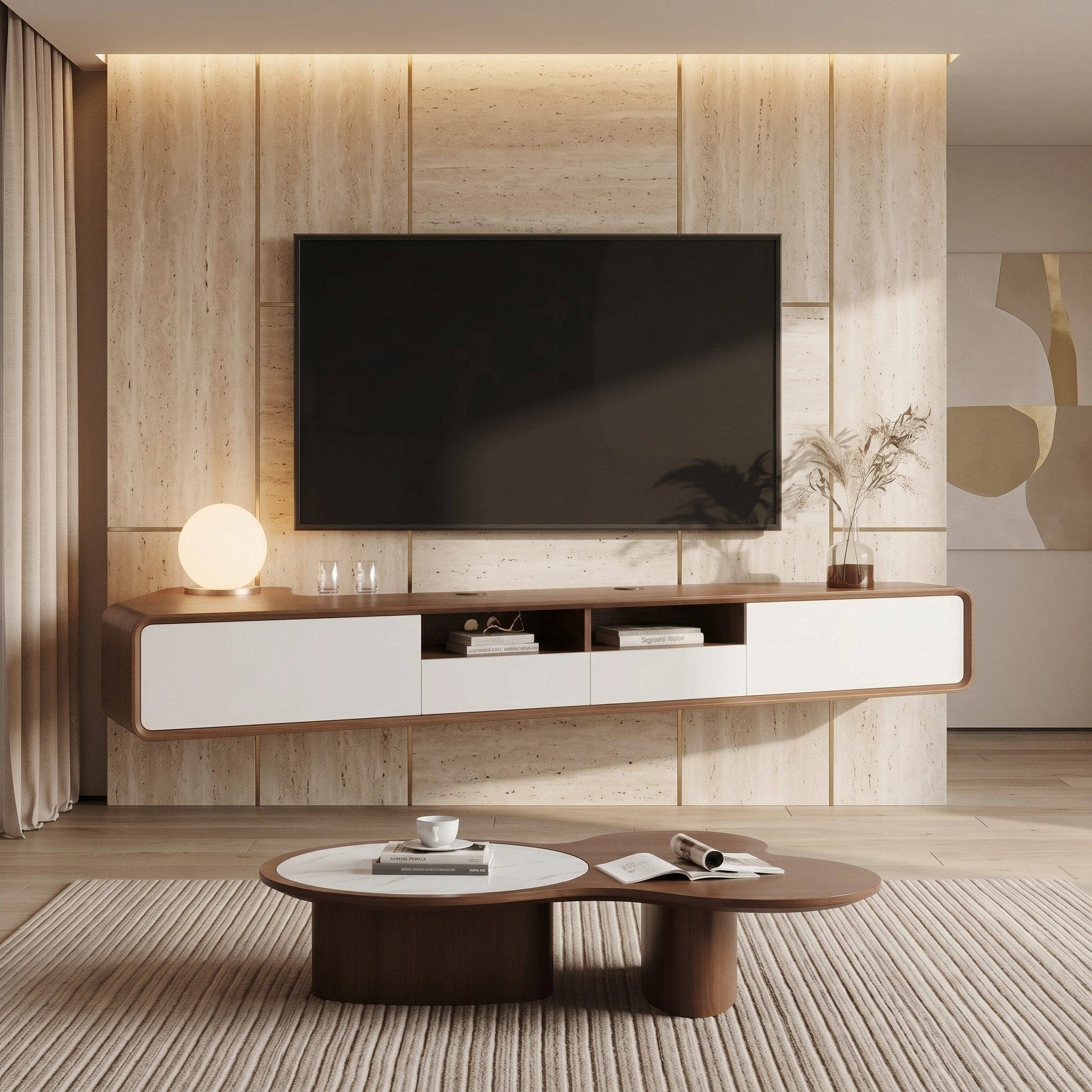 Floating TV Cabinet with Open Shelves Dubai