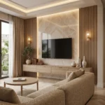 Floating TV Console with Vertical Slat Panels Dubai