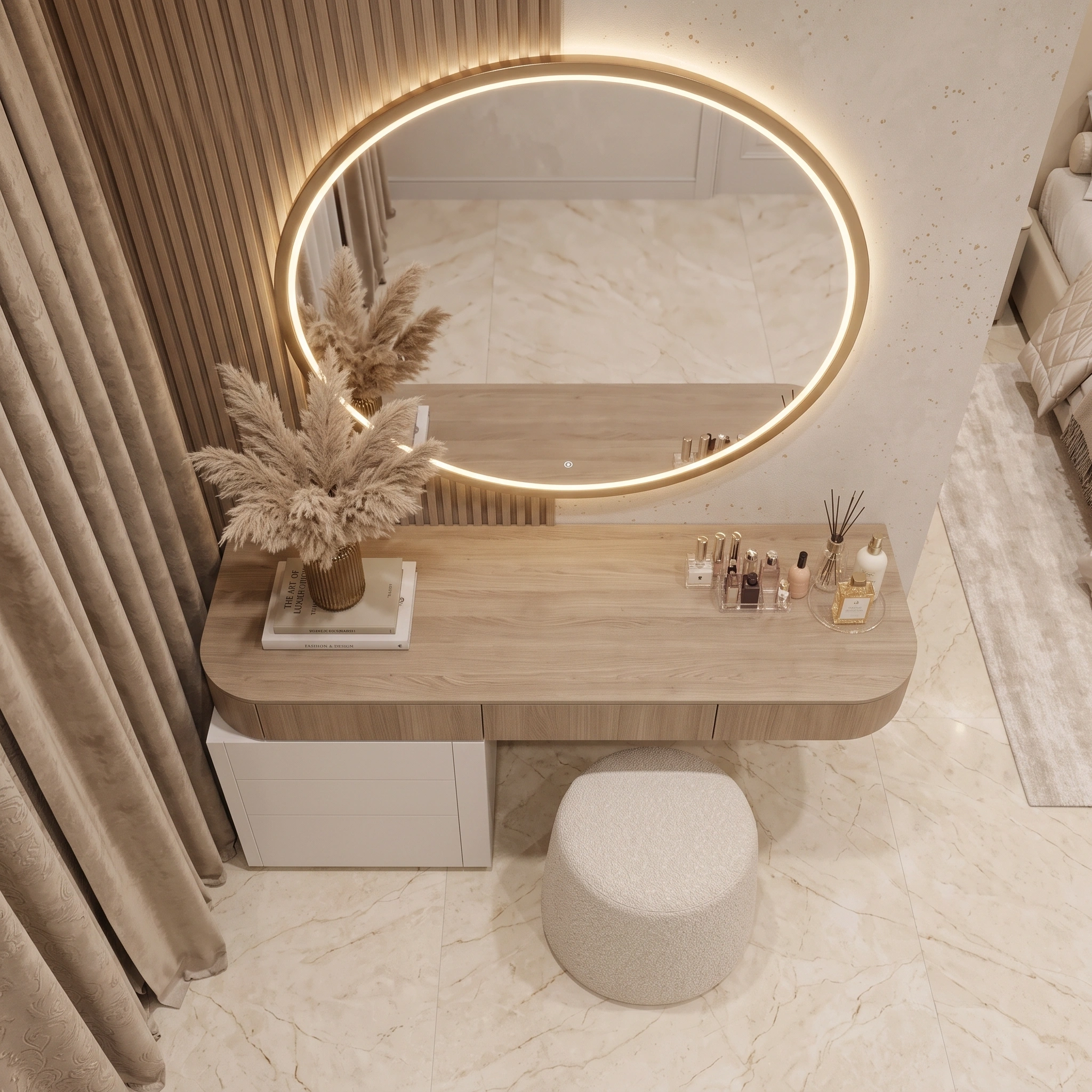 Dressing Table with 80cm Round Mirror Dubai