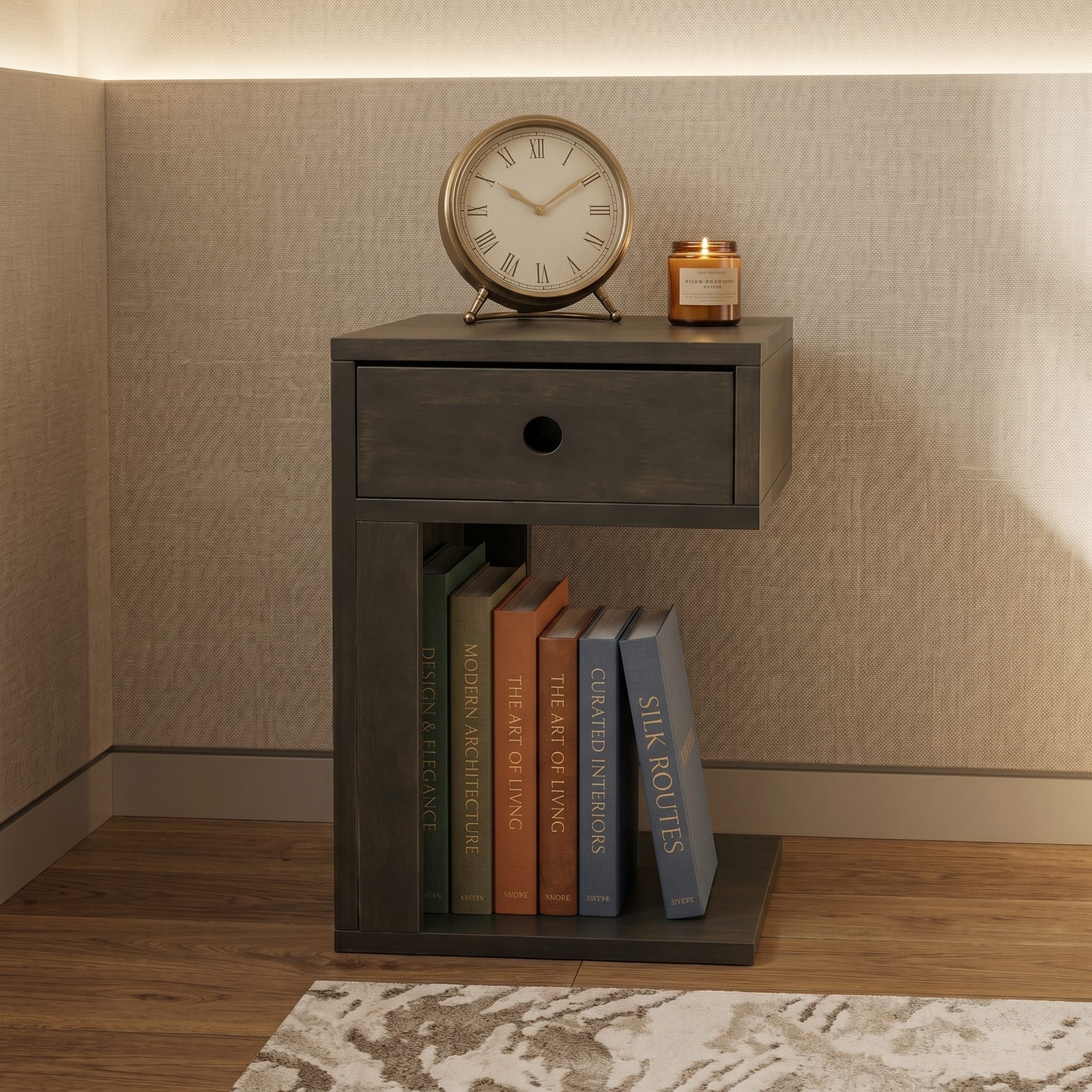 Norell Modern C-Shaped Bedside Table with Drawer (3) Norell C-Shaped Bedside Table Dubai UAE