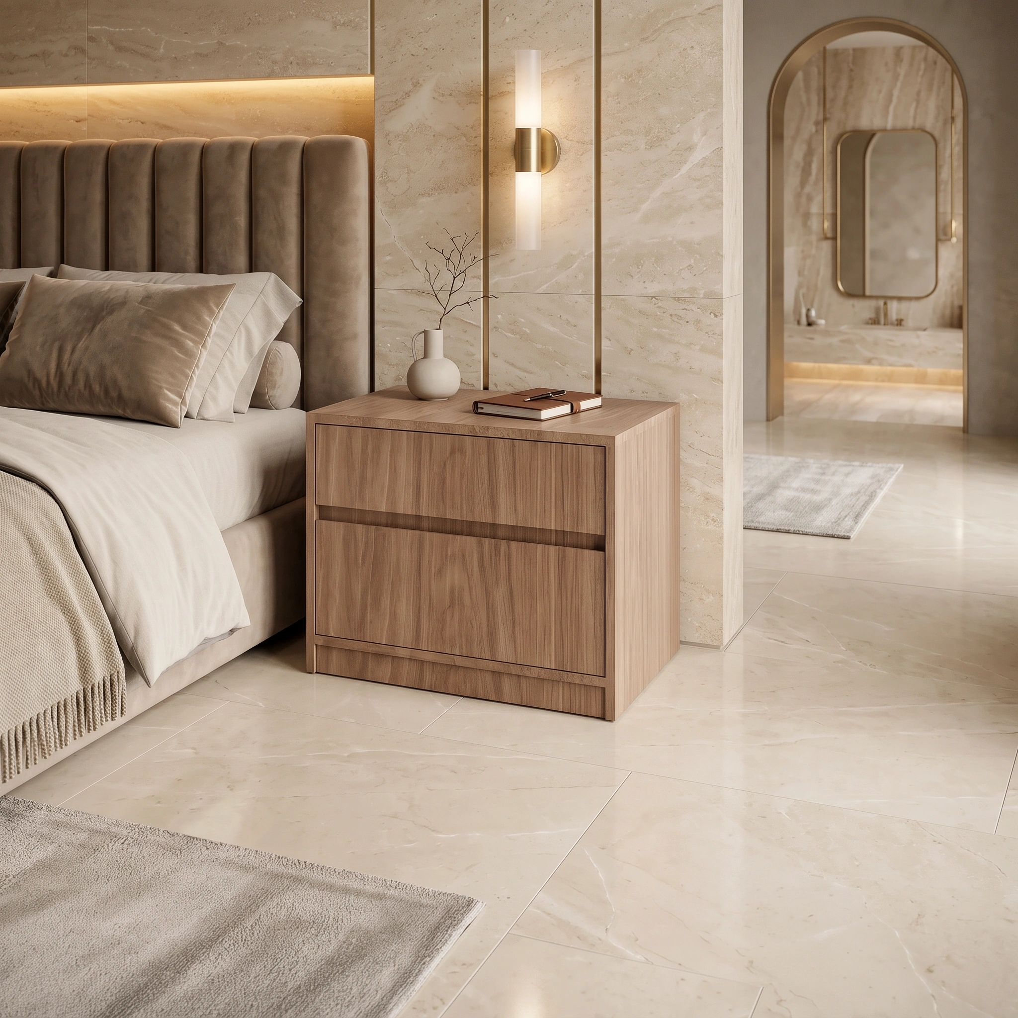 Oakvera Modern 2-Drawer Nightstand Dubai UAE (5) Oakvera Modern 2-Drawer Nightstand - Image 1