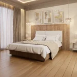 Wooden Platform Bed with Wide Headboard Dubai