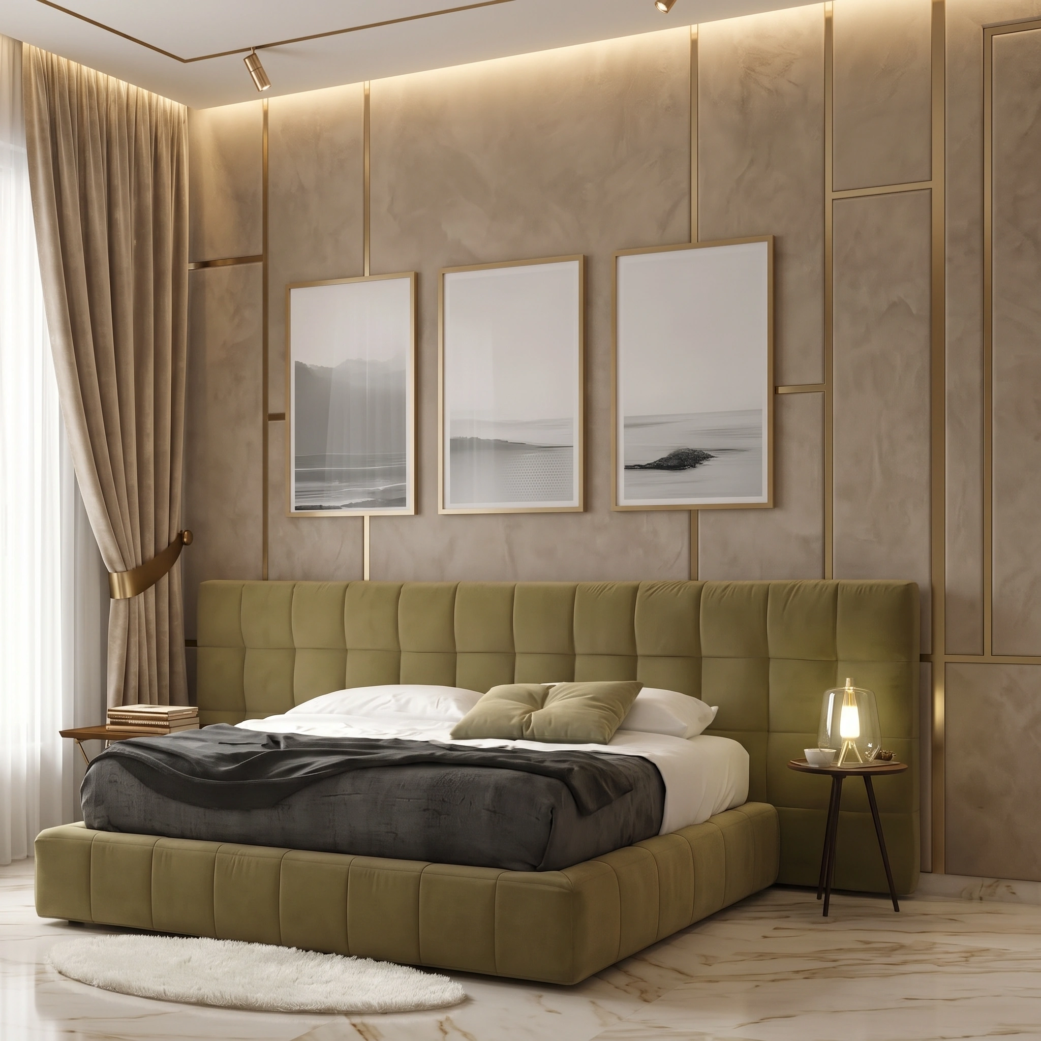 Upholstered Bed with 290cm Wide Headboard Dubai