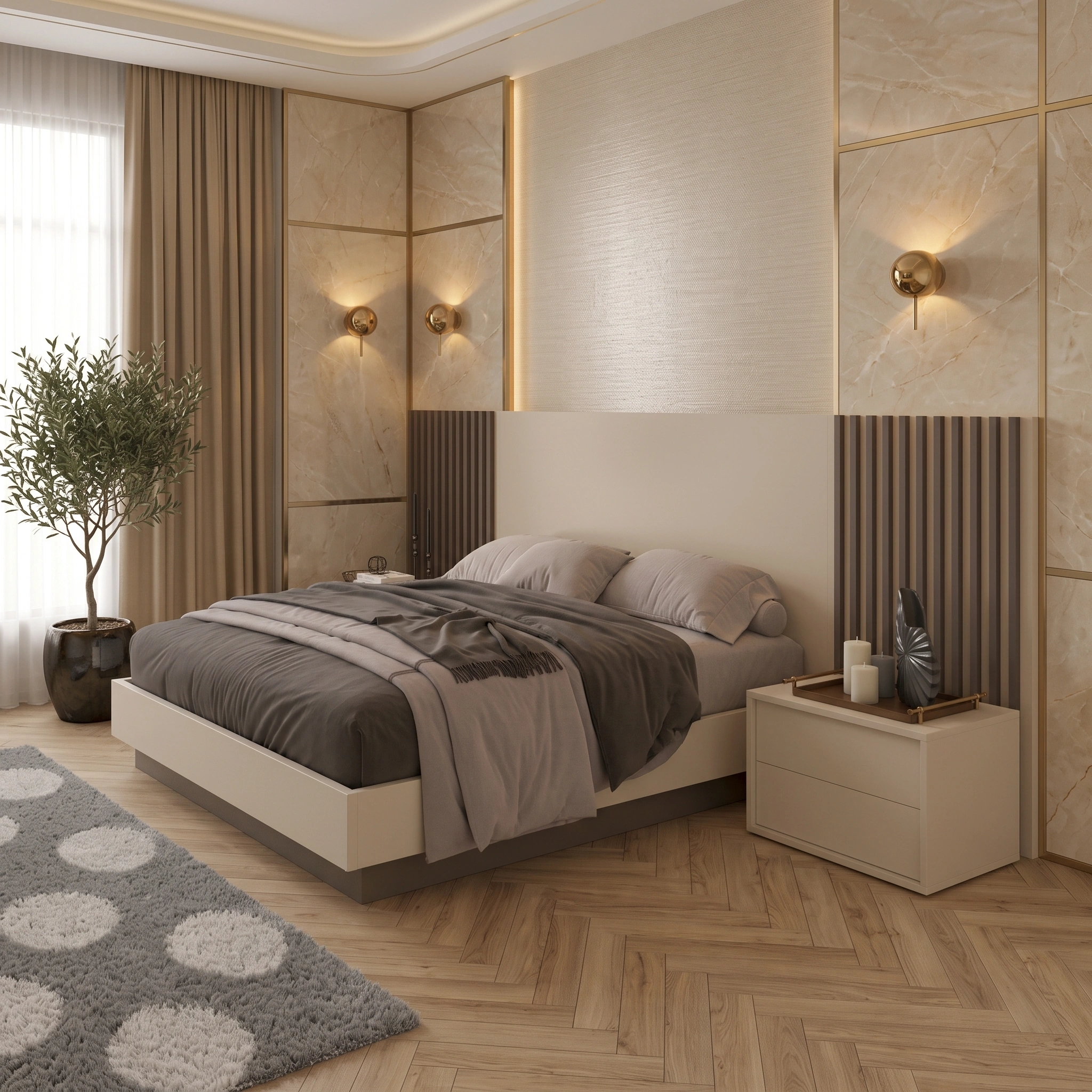 Modern Bed with Fluted Headboard Dubai