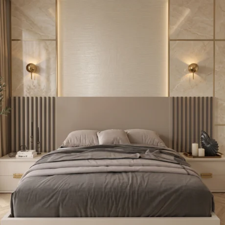 Fluted Bed with Bedside Cabinets UAE