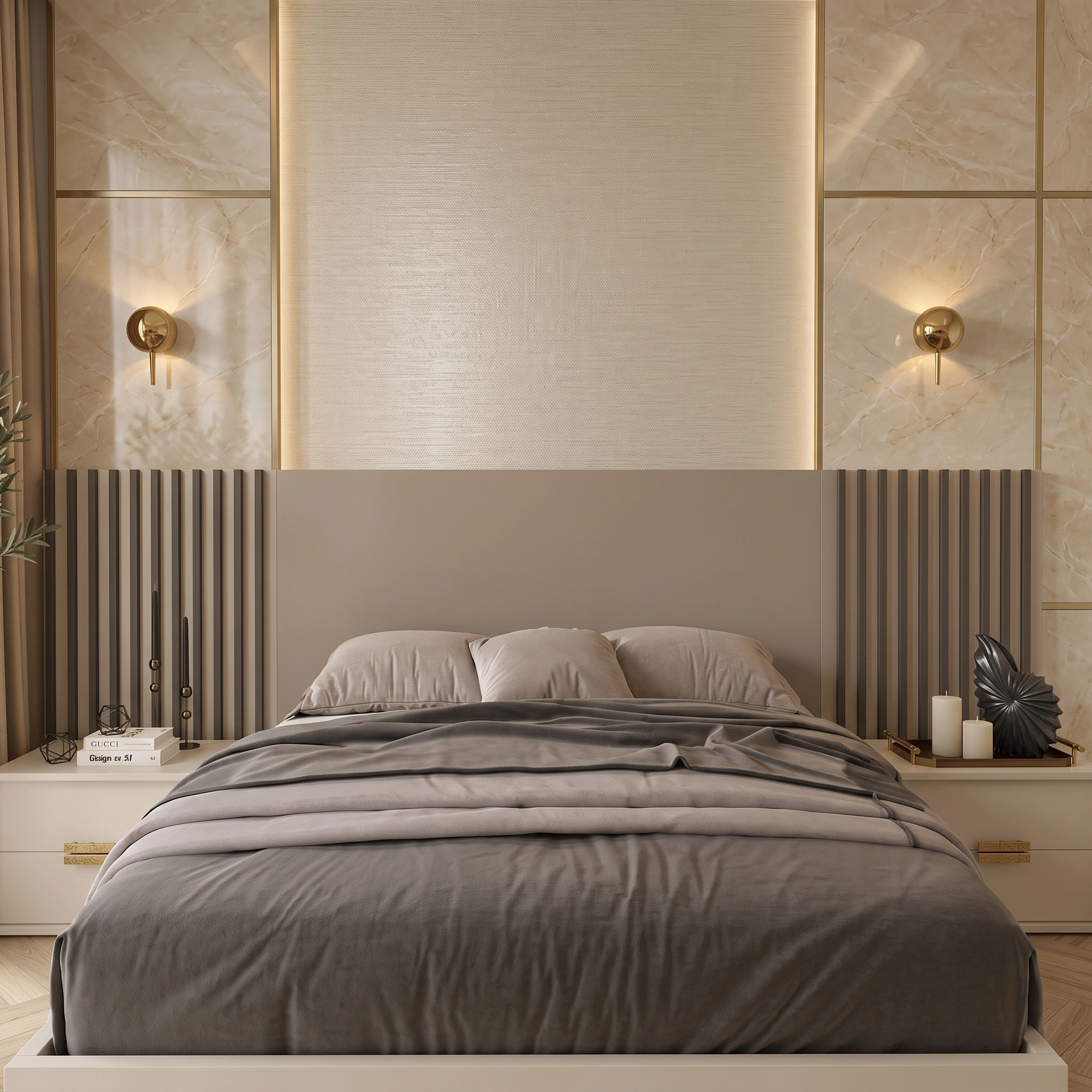Fluted Bed with Bedside Cabinets UAE
