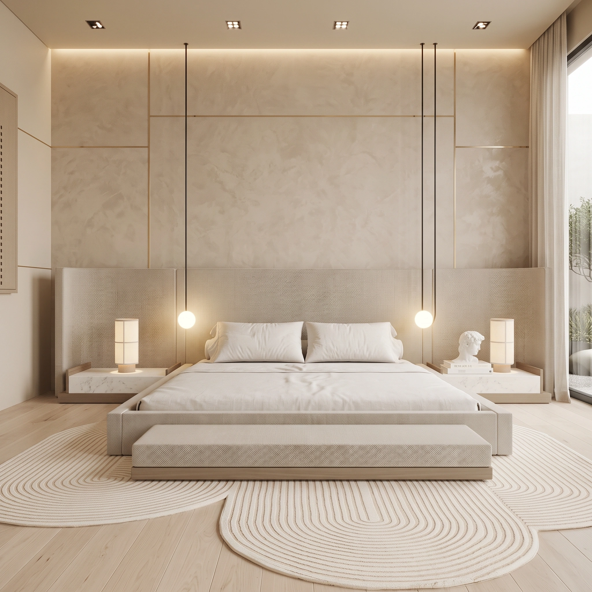Modern Off White Platform Bed Dubai