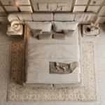 LuxeCurve Beige Upholstered Platform Bed Dubai UAE