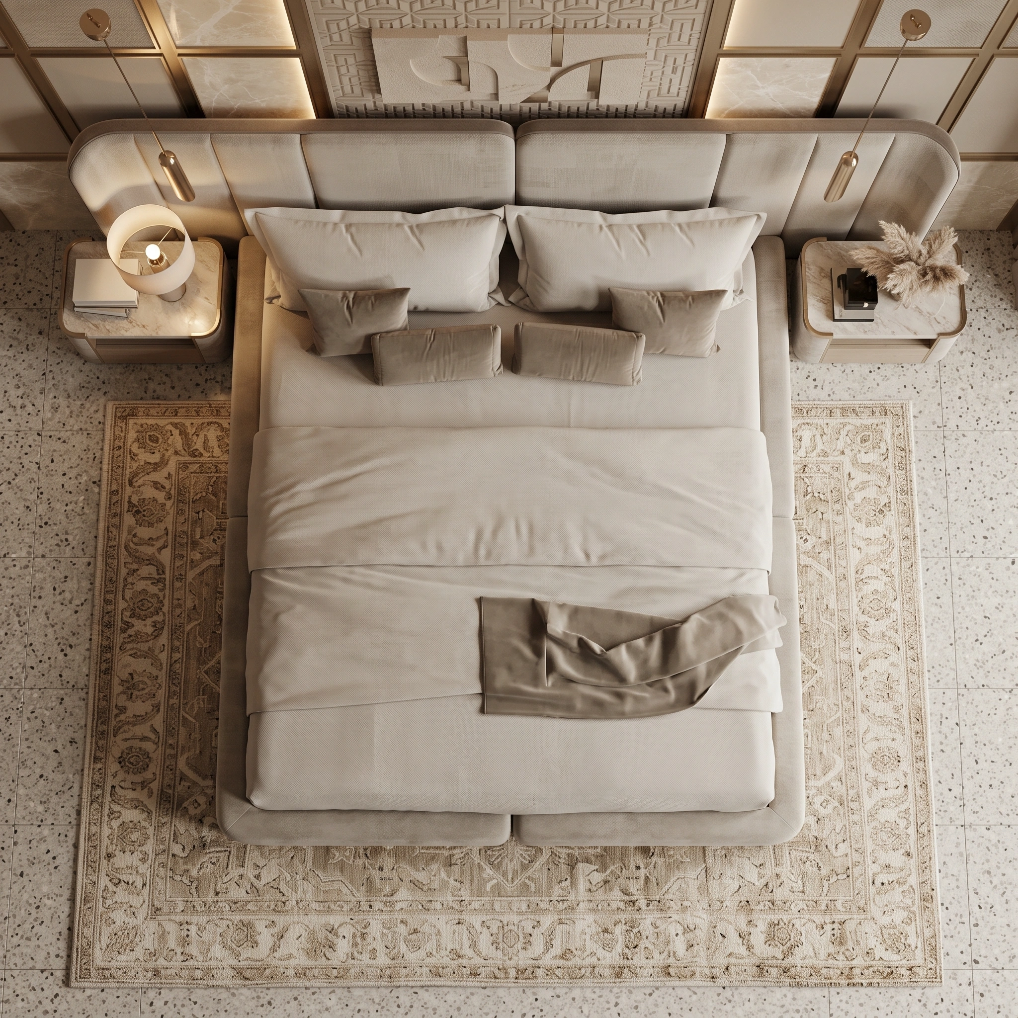 LuxeCurve Beige Upholstered Platform Bed Dubai UAE
