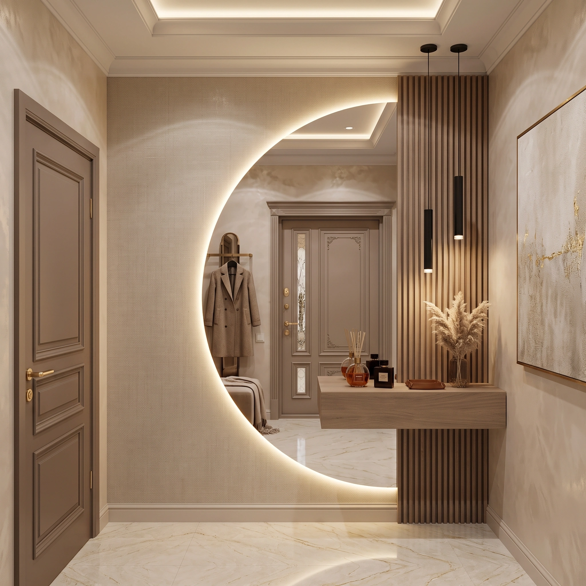 Modern Entryway Mirror with LED Backlight and Floating Console Dubai UAEÂ (5) Luxury Entrance Mirror with LED Backlighting UAE