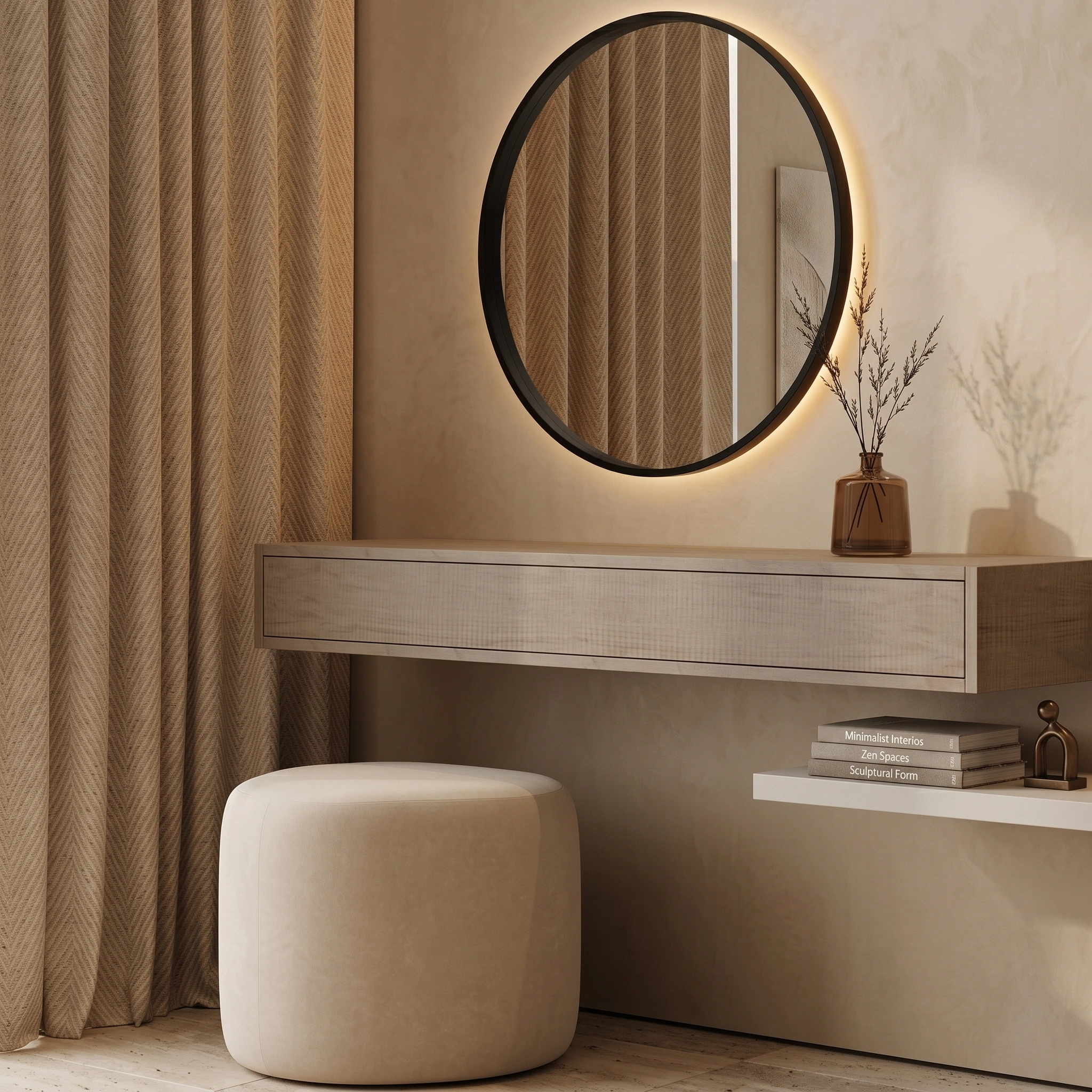 Wall Mounted Dressing Table with Round LED Mirror UAE