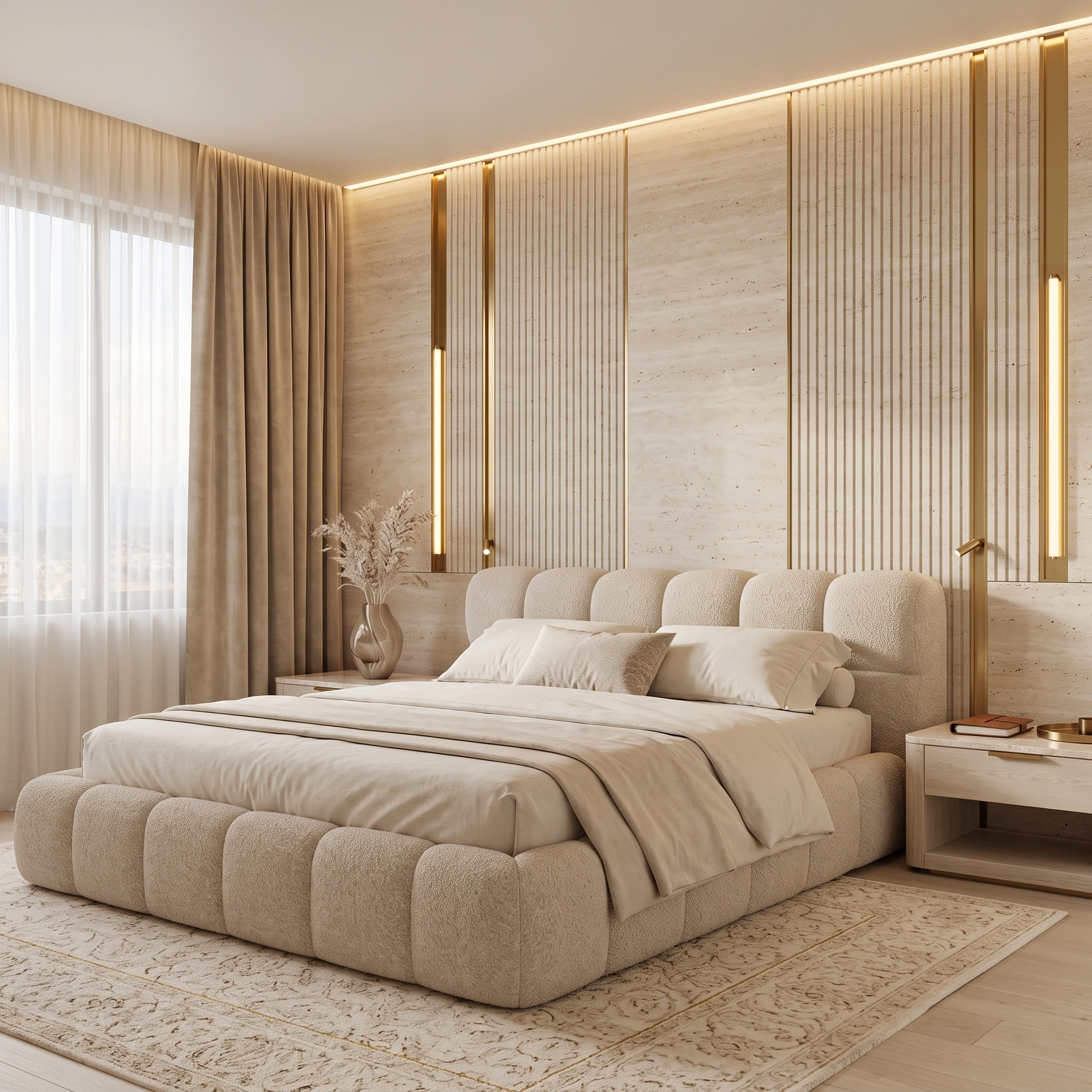 Upholstered Bed with Segmented Footboard UAE